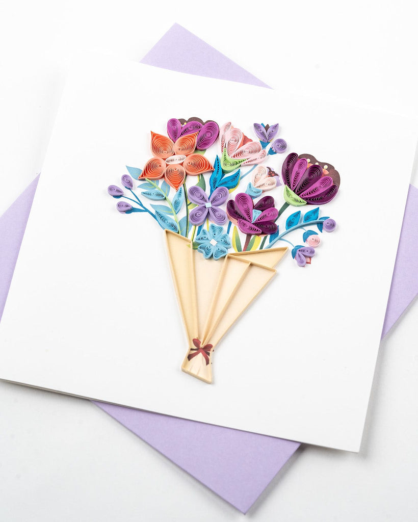 Quilling Playful Flower Bouquet Greeting Card
