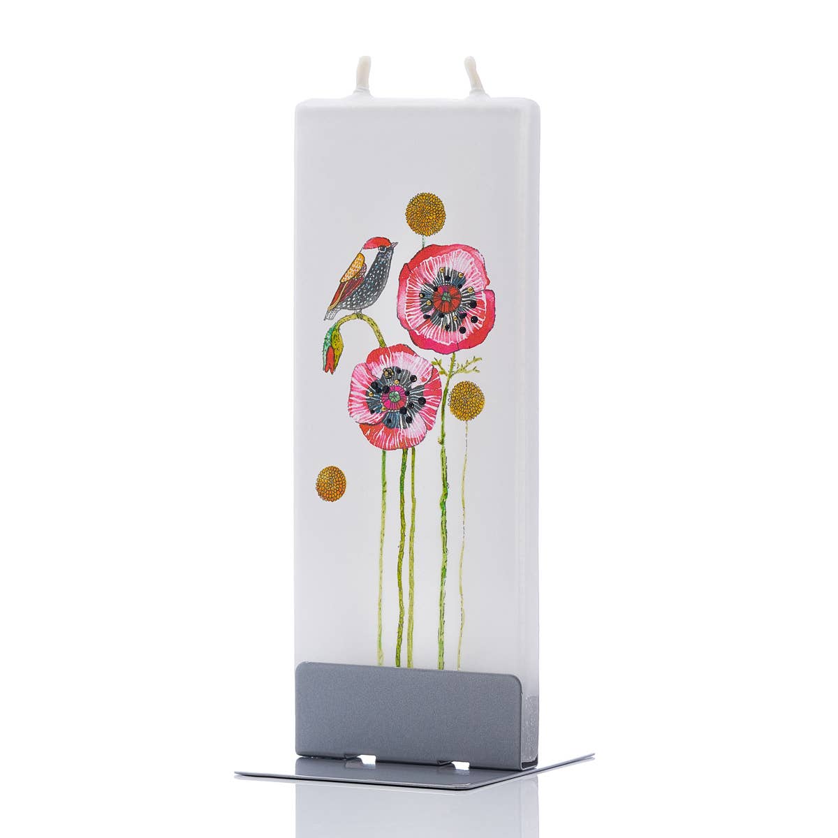 Flat Handmade Candle - Bird on Poppies